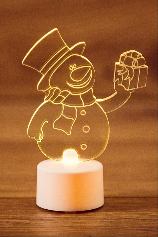 Светодиодная  фигура на подставке "Снеговик с подарком 2D", RGB - фото, цены, купить