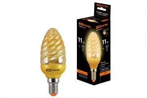 Лампа энергосберегающая КЛЛ-СGT-11 Вт-2700 К–Е14 TDM (золотая витая свеча) (mini) - фото, цены, купить
