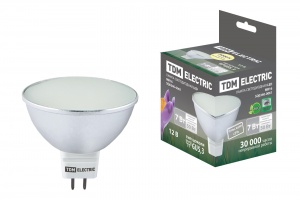 Лампа светодиодная MR16-7 Вт-12 В -3000 К–GU 5,3 SMD (с матовым стеклом) TDM - фото, цены, купить