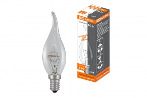 Лампа накаливания "Свеча на ветру" прозрачная 60 Вт-230 В-Е14 TDM  - фото, цены, купить
