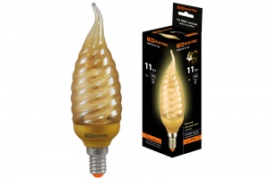 Лампа энергосберегающая КЛЛ-СGTW-11 Вт-2700 К–Е14 TDM (золотая витая свеча на ветру) (mini) - фото, цены, купить