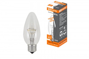 Лампа накаливания "Свеча прозрачная" 60 Вт-230 В-Е27 TDM  - фото, цены, купить